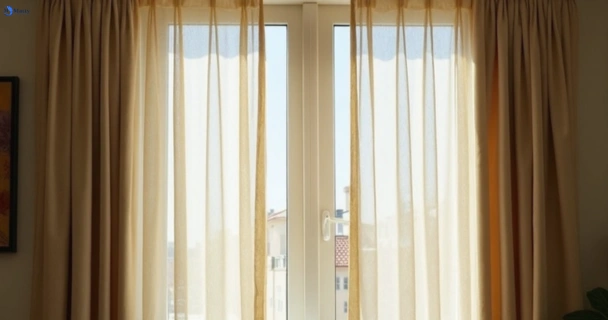 Dusty and dull curtains in windaroo before steam cleaning